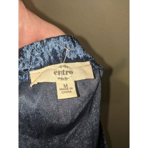 Womens Entro Blue Velvet Ladder Sleeve Off The Shoulder Top Sz M - Picture 11 of 11